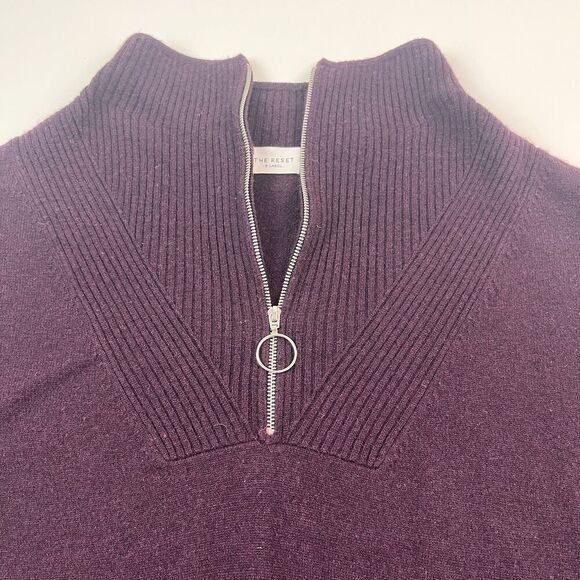 The Reset R Label Wool Cashmere Sweater M Purple Quarter Zip Quiet Luxury Preppy - Picture 4 of 10